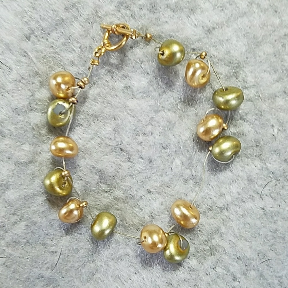 Green & Champange color Faux pearl bracelet